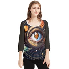 Eye Of The Universe (ai) Chiffon Quarter Sleeve Blouse by dflcprintsclothing