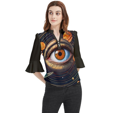 Eye Of The Universe (ai) Loose Horn Sleeve Chiffon Blouse by dflcprintsclothing