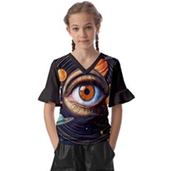 Eye Of The Universe (ai) Kids  V-neck Horn Sleeve Blouse by dflcprintsclothing