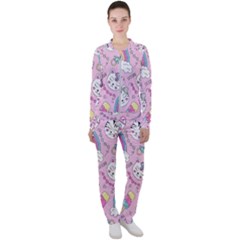 Beautiful Cute Animals Pattern Pink Casual Jacket And Pants Set by Grandong