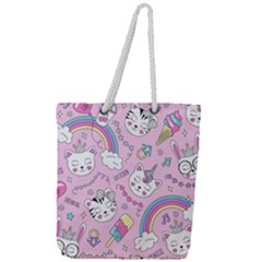 Beautiful Cute Animals Pattern Pink Full Print Rope Handle Tote (large) by Grandong