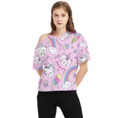 Beautiful Cute Animals Pattern Pink One Shoulder Cut Out T-shirt by Grandong