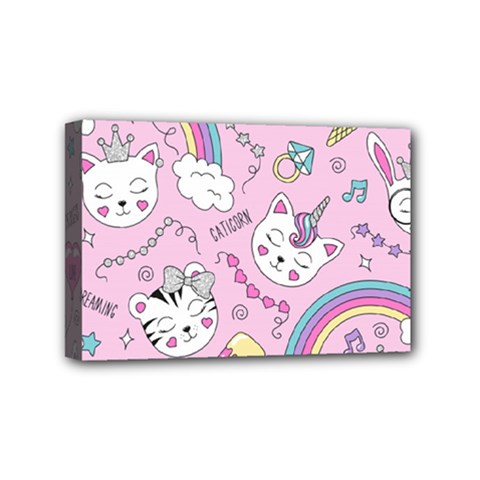 Beautiful Cute Animals Pattern Pink Mini Canvas 6  X 4  (stretched) by Grandong