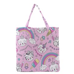 Beautiful Cute Animals Pattern Pink Grocery Tote Bag by Grandong