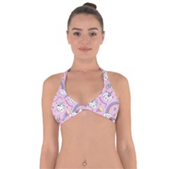 Beautiful Cute Animals Pattern Pink Halter Neck Bikini Top