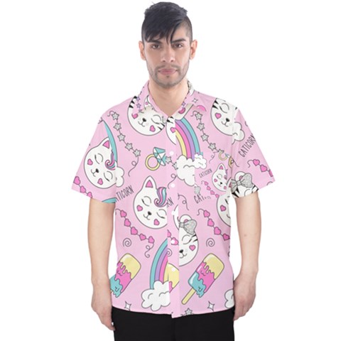 Beautiful Cute Animals Pattern Pink Men s Hawaii Shirt by Grandong