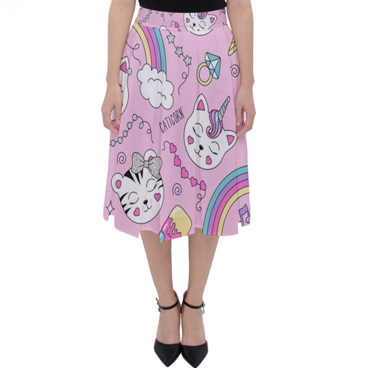 Beautiful Cute Animals Pattern Pink Classic Midi Skirt