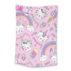 Beautiful Cute Animals Pattern Pink Small Tapestry