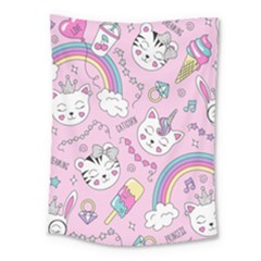 Beautiful Cute Animals Pattern Pink Medium Tapestry