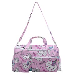 Beautiful Cute Animals Pattern Pink Sports Gym Duffle Bag With Shoe Compartment by Grandong