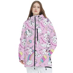 Beautiful Cute Animals Pattern Pink Women s Multi Pockets Zip Ski And Snowboard Waterproof Breathable Jacket by Grandong