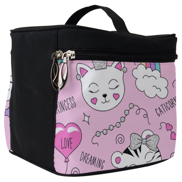 Beautiful Cute Animals Pattern Pink Make Up Travel Bag (Big)