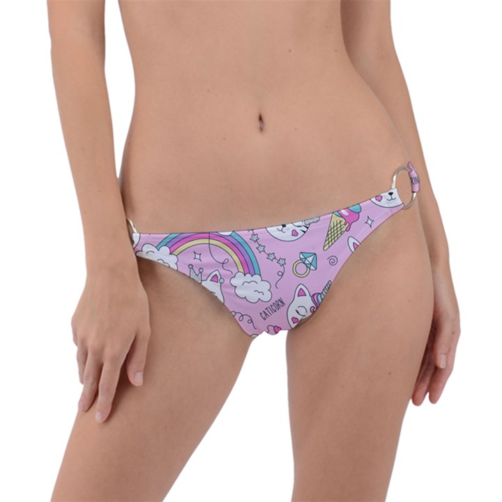 Beautiful Cute Animals Pattern Pink Ring Detail Bikini Bottoms