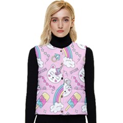 Beautiful Cute Animals Pattern Pink Women s Button Up Puffer Vest by Grandong