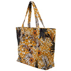 Leaf Yellow Point Flower White Zip Up Canvas Bag by Grandong