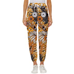 Leaf Yellow Point Flower White Women s Cropped Drawstring Pants by Grandong