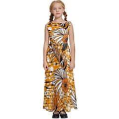 Leaf Yellow Point Flower White Kids  Satin Sleeveless Maxi Dress by Grandong