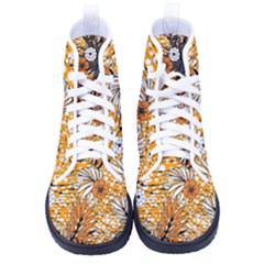 Leaf Yellow Point Flower White Women s High-top Canvas Sneakers by Grandong