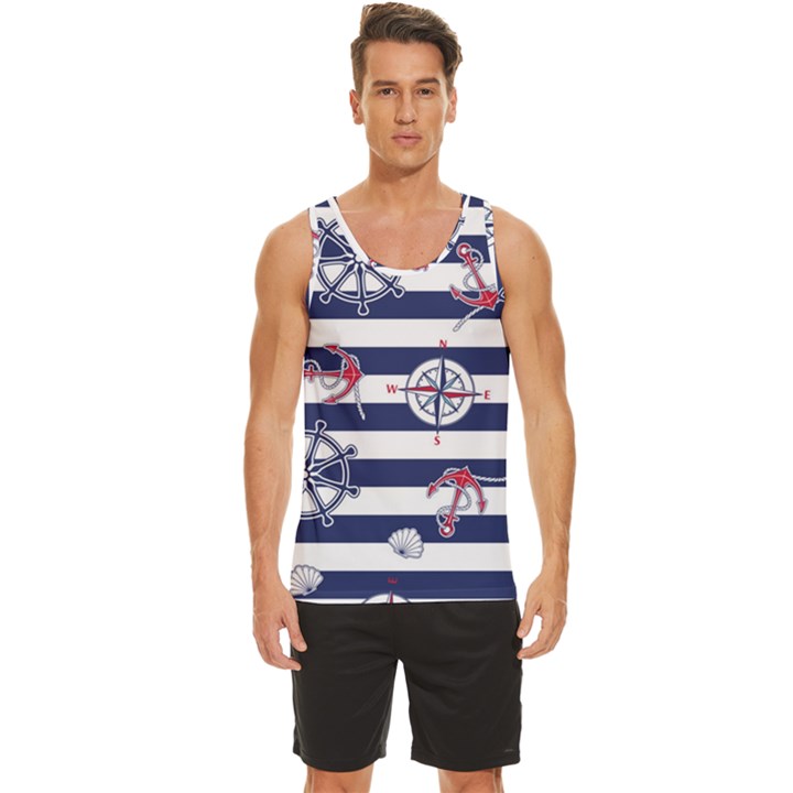 Seamless Marine Pattern Men s Wide Collar Tank Top