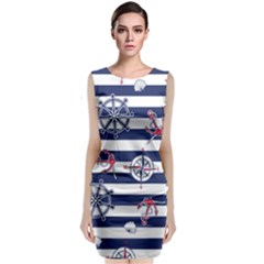 Seamless Marine Pattern Sleeveless Velvet Midi Dress