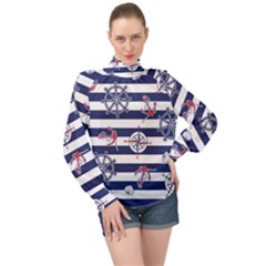 Seamless Marine Pattern High Neck Long Sleeve Chiffon Top by Ket1n9