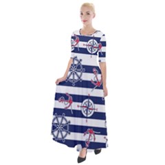 Seamless Marine Pattern Half Sleeves Maxi Dress by Ket1n9