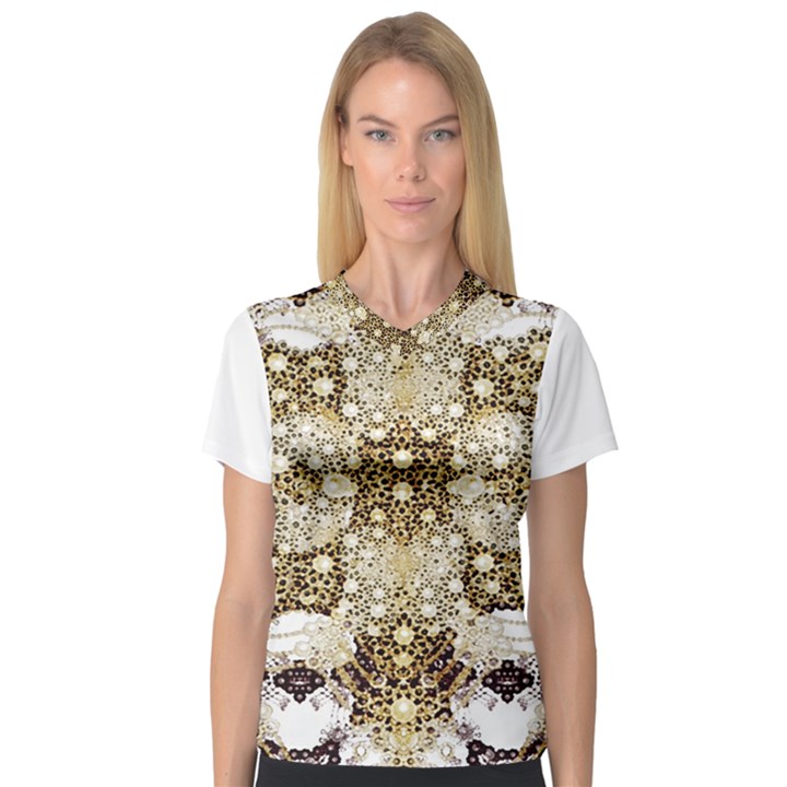 Opulent Essence Print V-Neck Sport Mesh T-Shirt