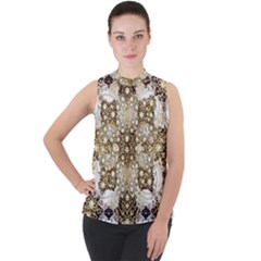 Opulent Essence Print Mock Neck Chiffon Sleeveless Top by dflcprintsclothing