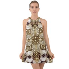 Opulent Essence Print Halter Tie Back Chiffon Dress