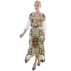 Opulent Essence Print Quarter Sleeve Wrap Front Maxi Dress by dflcprintsclothing