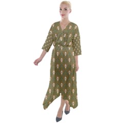 Camping Is Fun! Quarter Sleeve Wrap Front Maxi Dress