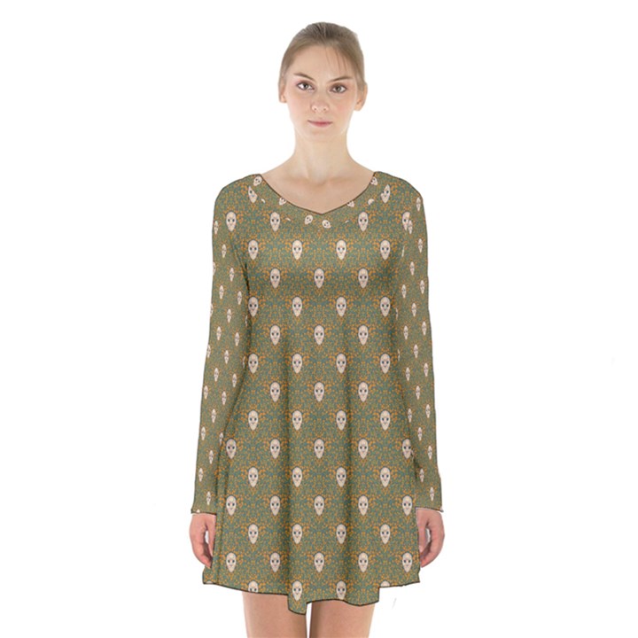 Camping Is Fun! Long Sleeve Velvet V-neck Dress