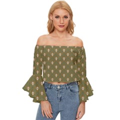 Camping Is Fun! Off Shoulder Flutter Bell Sleeve Top