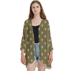 Camping Is Fun! Open Front 3/4 Sleeve Batwing Chiffon Cardigan Kimono by GeekLover