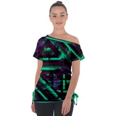 Beamed Off Shoulder Tie-up T-shirt