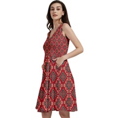 Illustrations Ajrak Abstract Design Pattern Sleeveless V-neck Skater Dress With Pockets by Apenda