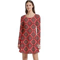 Illustrations Ajrak Abstract Design Pattern Long Sleeve Velour Skater Dress by Apenda