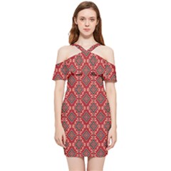 Illustrations Ajrak Abstract Design Pattern Shoulder Frill Bodycon Summer Dress by Apenda