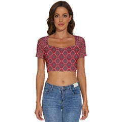 Illustrations Ajrak Abstract Design Pattern Short Sleeve Square Neckline Crop Top  by Apenda