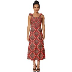 Illustrations Ajrak Abstract Design Pattern Tie-strap Tiered Midi Chiffon Dress by Apenda