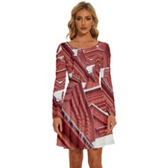 Monument State History Museum Building Long Sleeve Wide Neck Velvet Dress by Apenda