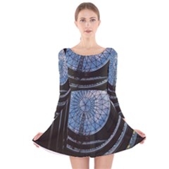 Building Ceiling Structure Dome Long Sleeve Velvet Skater Dress by Apenda