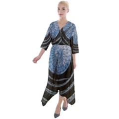 Building Ceiling Structure Dome Quarter Sleeve Wrap Front Maxi Dress