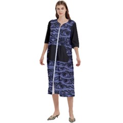 Aliens Entrails ¨c Dark Blue Print Pattern Design Women s Cotton 3/4 Sleeve Nightgown by dflcprintsclothing