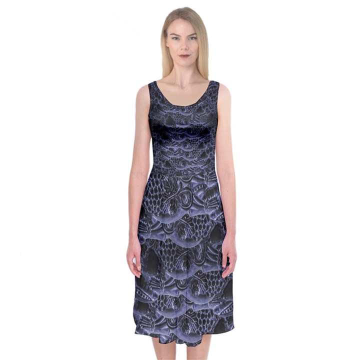 Aliens Entrails – Dark Blue Print Pattern Design Midi Sleeveless Dress