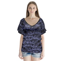 Aliens Entrails – Dark Blue Print Pattern Design V-neck Flutter Sleeve Top by dflcprintsclothing