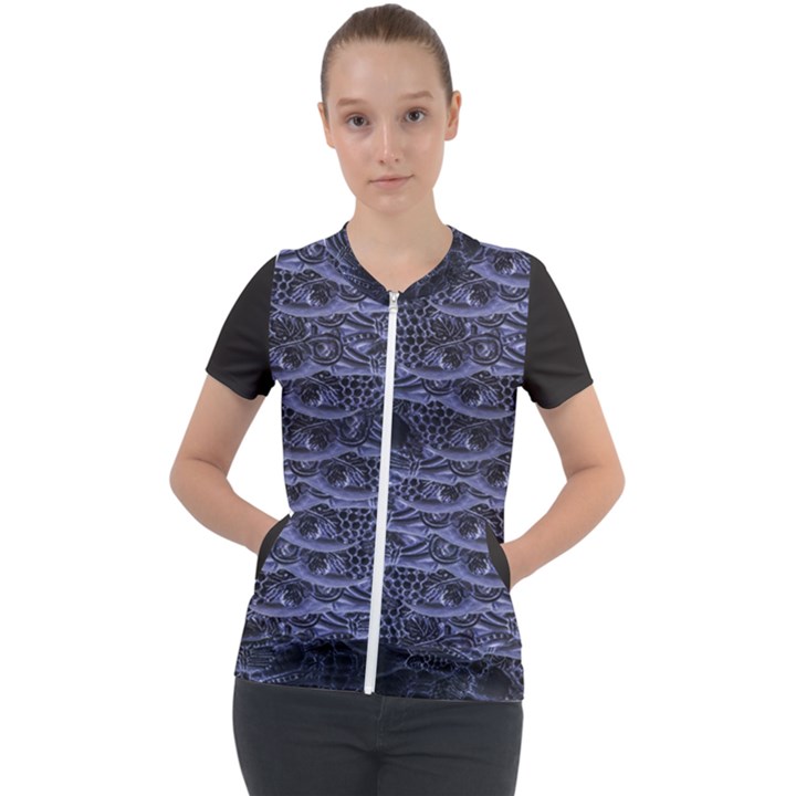 Aliens Entrails – Dark Blue Print Pattern Design Short Sleeve Zip Up Jacket