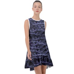 Aliens Entrails ¨c Dark Blue Print Pattern Design Frill Swing Dress by dflcprintsclothing