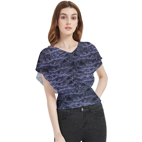 Aliens Entrails ¨c Dark Blue Print Pattern Design Butterfly Chiffon Blouse by dflcprintsclothing