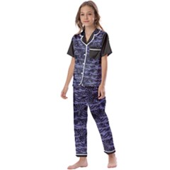 Aliens Entrails ¨c Dark Blue Print Pattern Design Kids  Satin Short Sleeve Pajamas Set by dflcprintsclothing